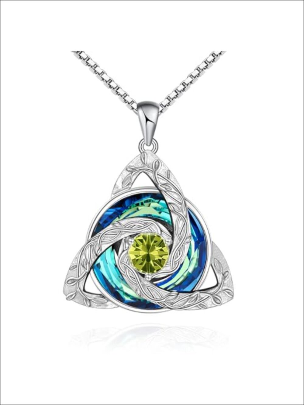 Celtic Birthstone Necklace, 925 Sterling Silver Trinity Knot Pendant, CZ